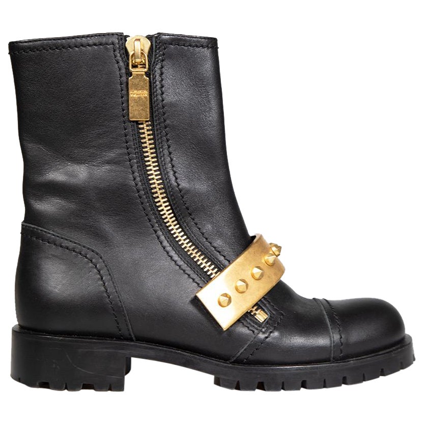 Alexander McQueen Black Leather Stud Biker Boots Size IT 35.5 For Sale