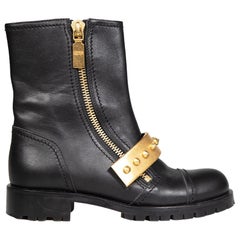 Alexander McQueen Black Leather Stud Biker Boots Size IT 35.5