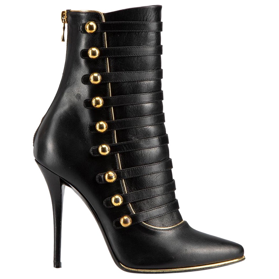 Balmain Black Military Heeled Boots Size IT 37 For Sale