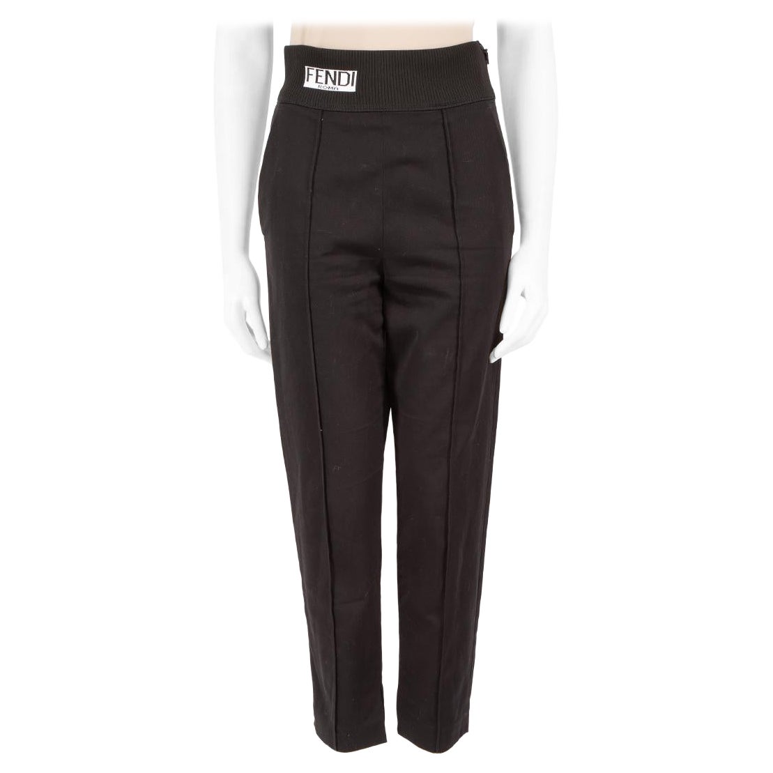 Fendi Black Logo Waistband Slim Fit Trousers Size XS en vente
