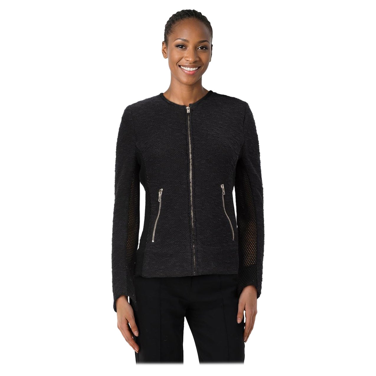 Iro Navy Zip Up Mesh Sleeves Jacket Size M For Sale