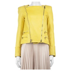 Balmain Yellow Leather Biker Jacket Size M