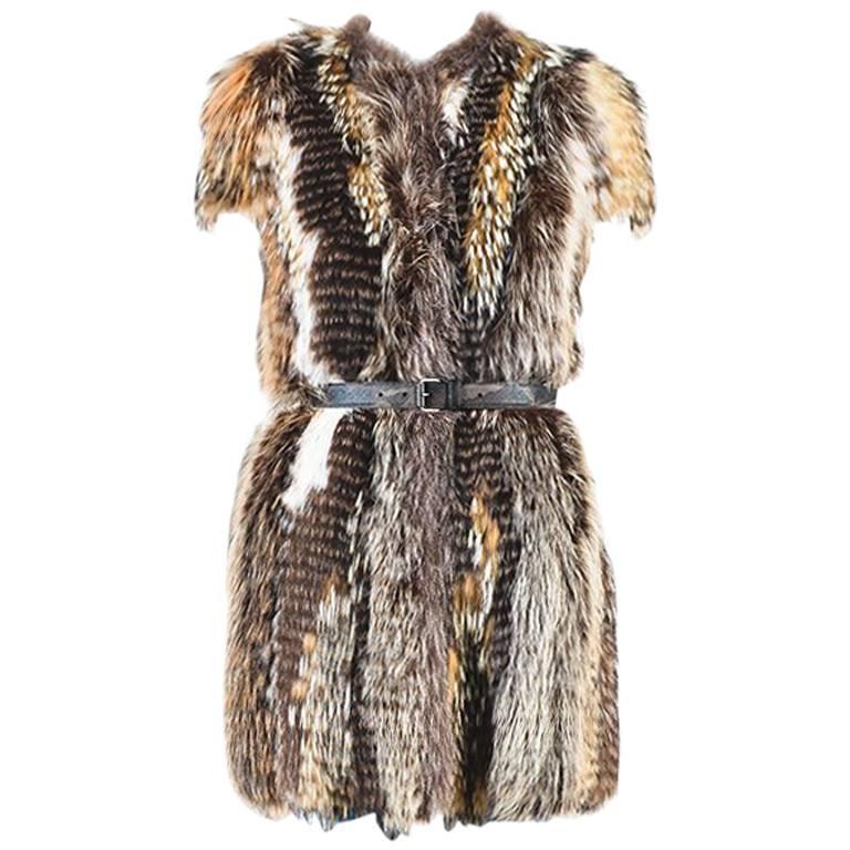 Prada Runway Couture Brown Fox Fur Belted Short Sleeved Outerwear Coat  For Sale