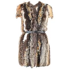 Prada Runway Couture Brown Fox Fur Belted Short Sleeved Outerwear Coat