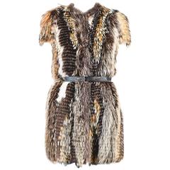 Prada Runway Couture Brown Fox Fur Belted Short Sleeved Outerwear Coat 