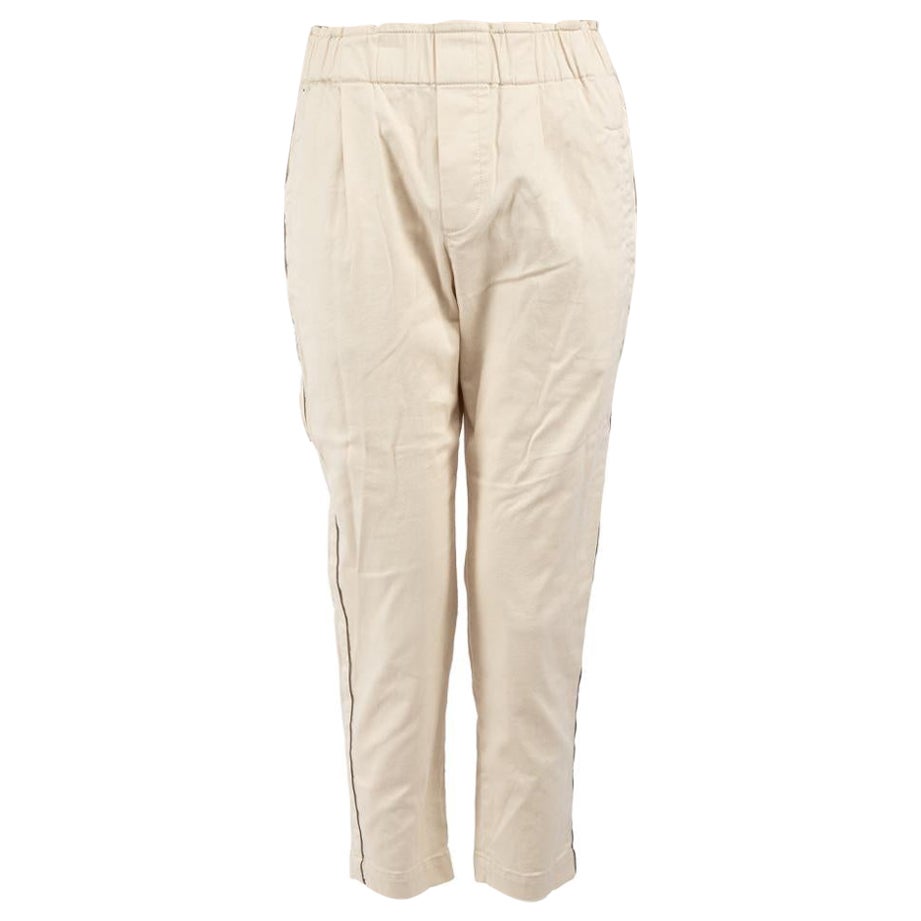 Brunello Cucinelli Beige Beaded Tapered Trousers Size S im Angebot