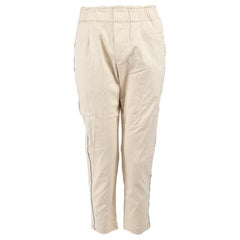 Brunello Cucinelli Beige Beaded Tapered Trousers Size S