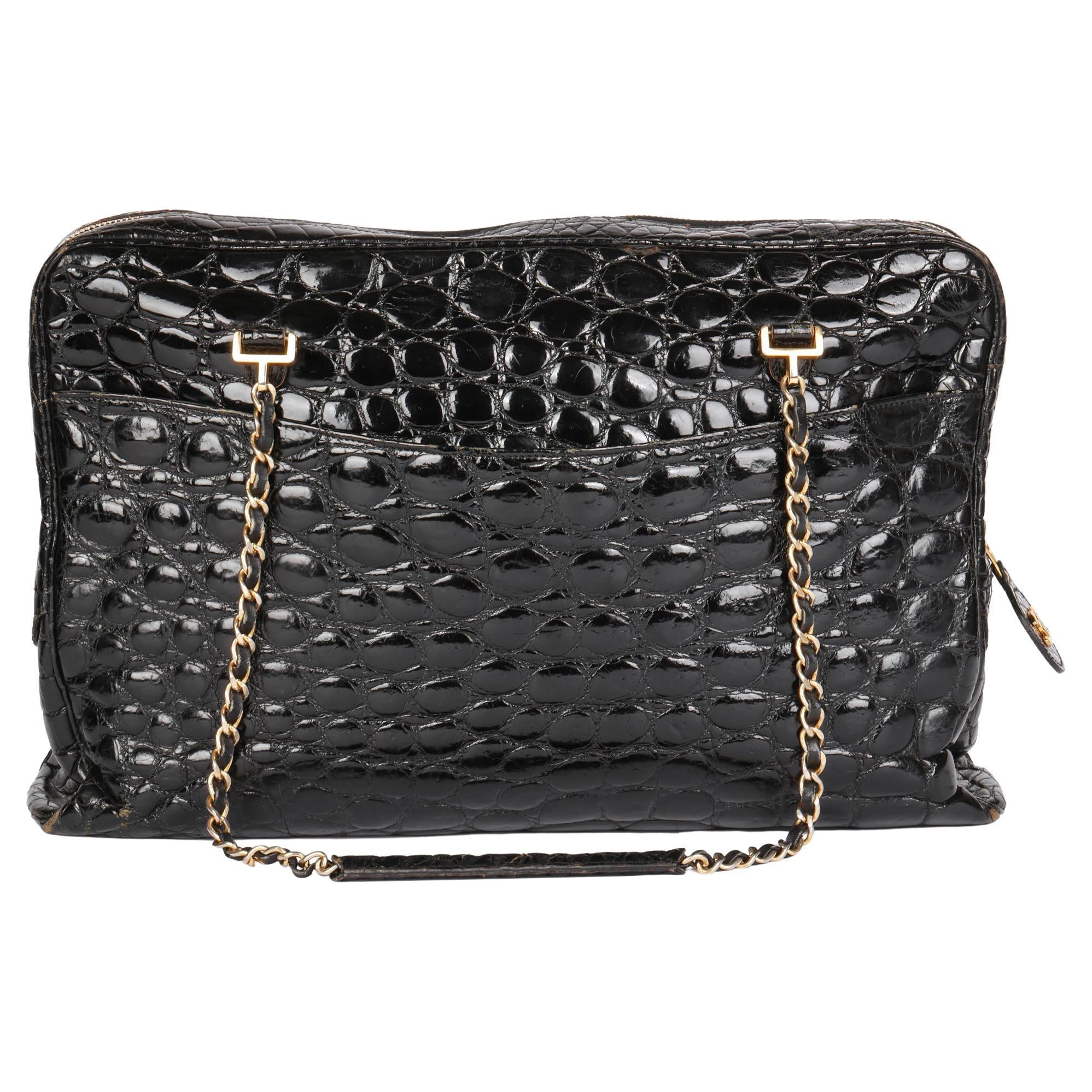 Chanel Black Shiny Crocodile Leather Vintage Camera Bag