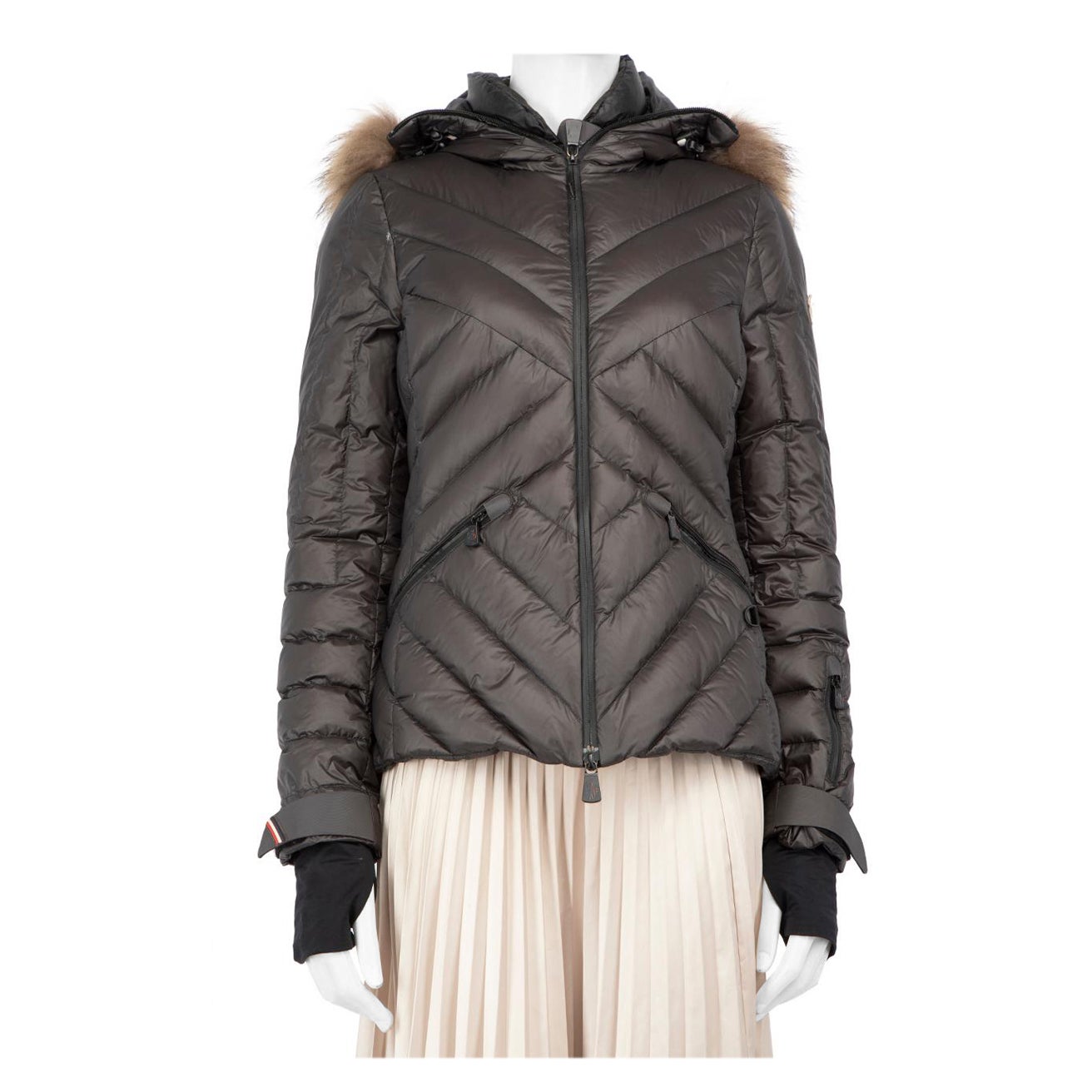 Moncler Moncler Grenoble Black Quilted Raccoon Fur Hood Puffer Coat Size S For Sale