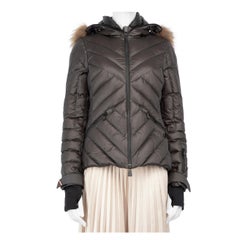 Used Moncler Moncler Grenoble Black Quilted Raccoon Fur Hood Puffer Coat Size S
