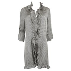 La Perla Black & White Silk Striped Ruffle Trim Robe Size XL