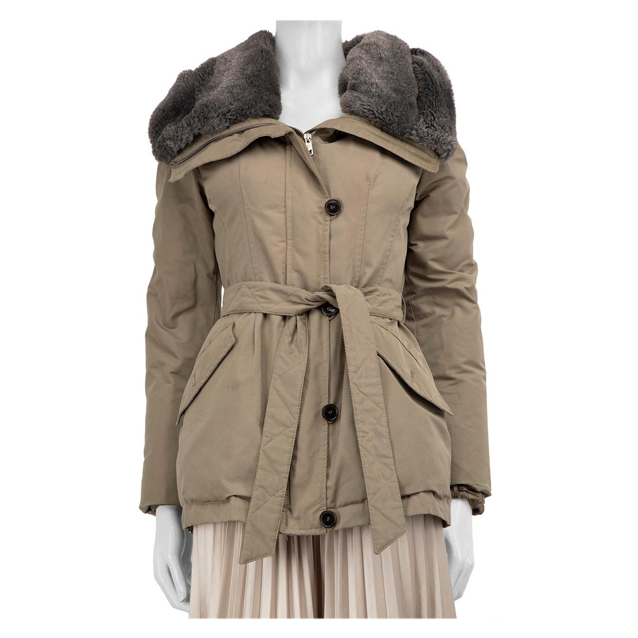 Max Mara Weekend Max Mara Beige Hooded Parka Coat Size S For Sale