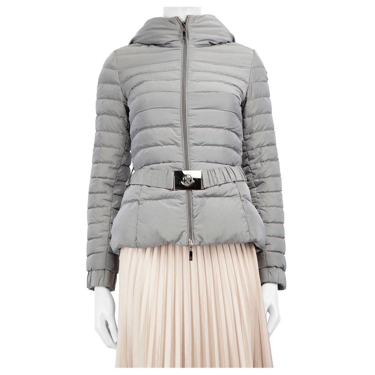 Moncler Grey Quilted Puffer Coat Size S For Sale
