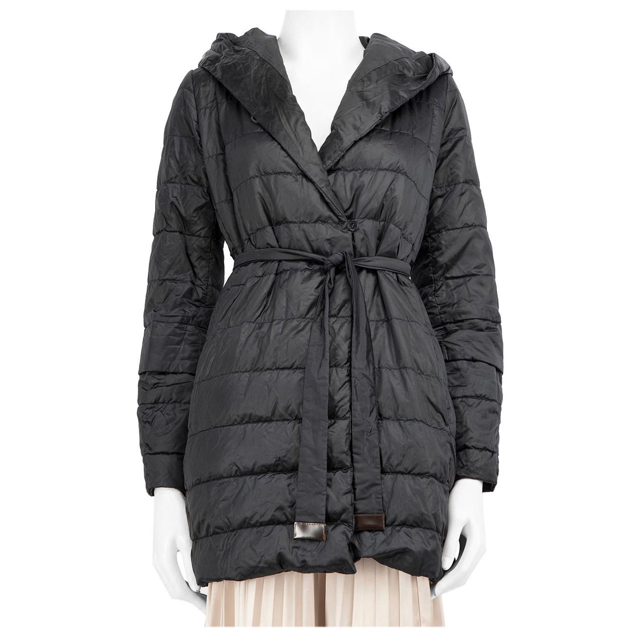 Max Mara Black Collapsible Puffer Coat Size S For Sale