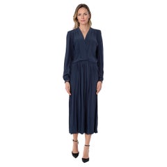 Roksanda Navy Wool Pleated Raffia Detail Dress Size L