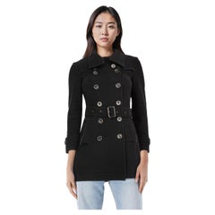 Burberry Black Belted Double Breasted Wool Coat Size XXS