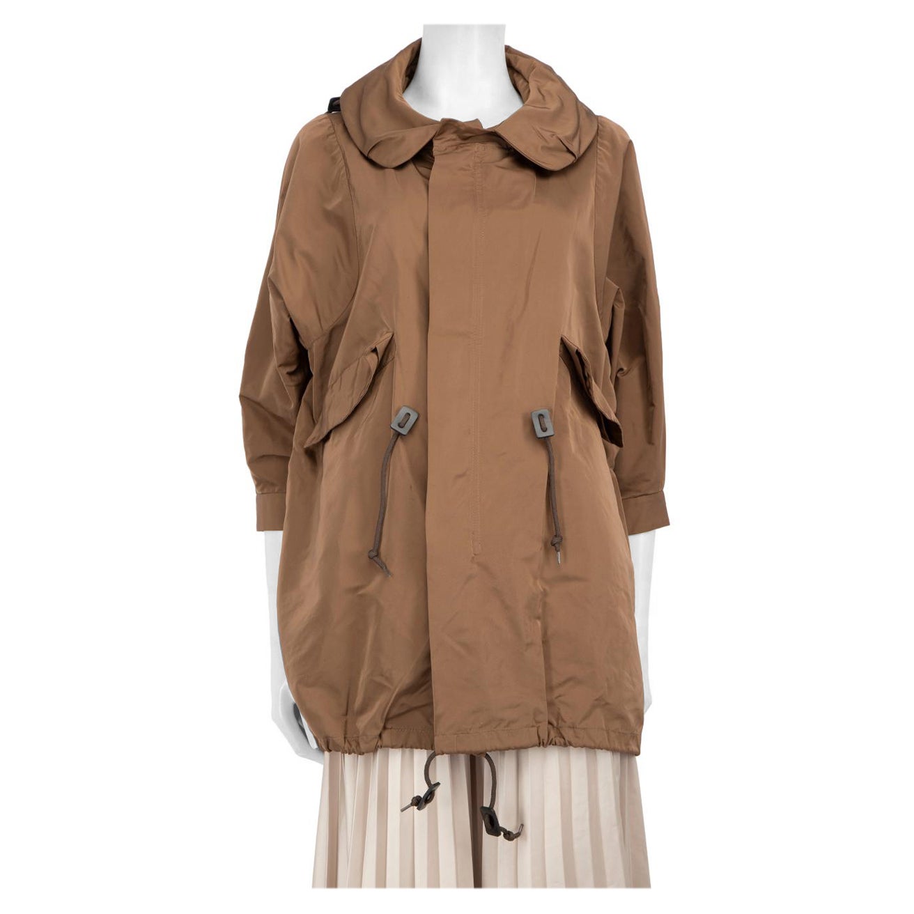 Marni Brown Collapsible Hood Rain Jacket Size XS in vendita