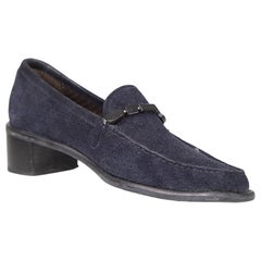 Stuart Weitzman Navy Suede Perforated Loafers Size US 9.5