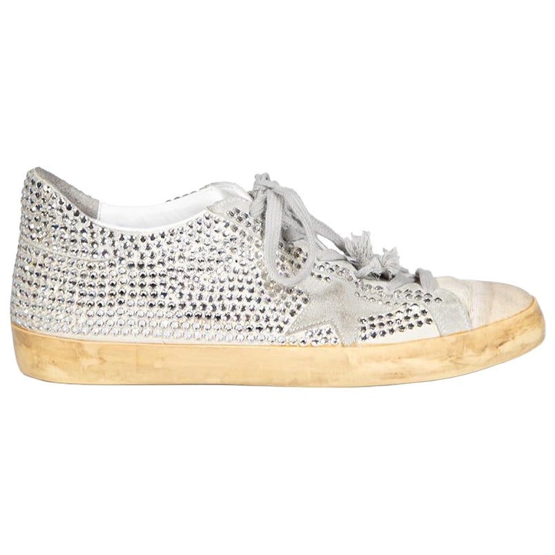 Golden Goose Silver Swarovski Nubuck Super-Star Size IT 40 For Sale
