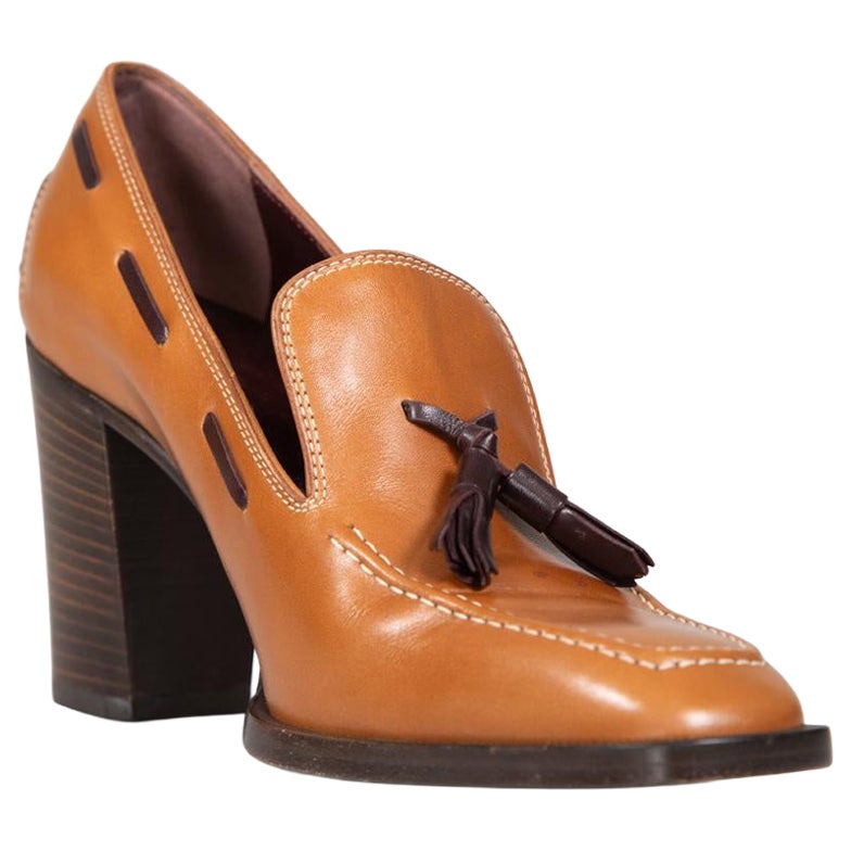 Tod's Brown Leather Loafer Pumps Size IT 36.5 For Sale