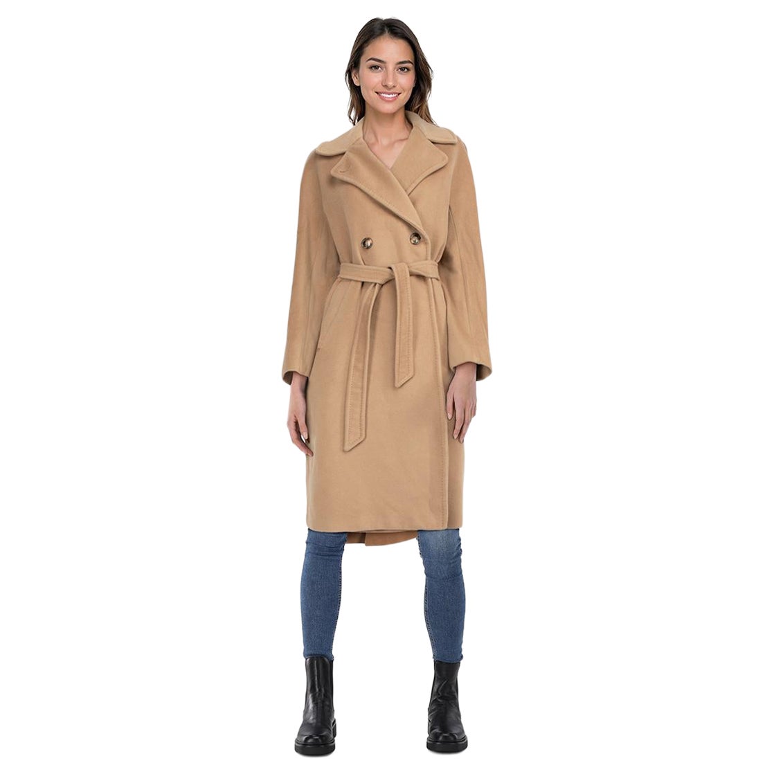 Max Mara Brown Wool Double Breasted Trench Coat Size XS For Sale