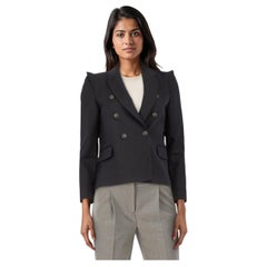 Sandro Black Ruffle Trim Double Breasted Blazer Size S
