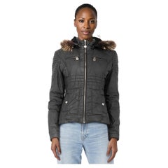 Moncler Black Quilted Biker Fur Hood Jacket Size S