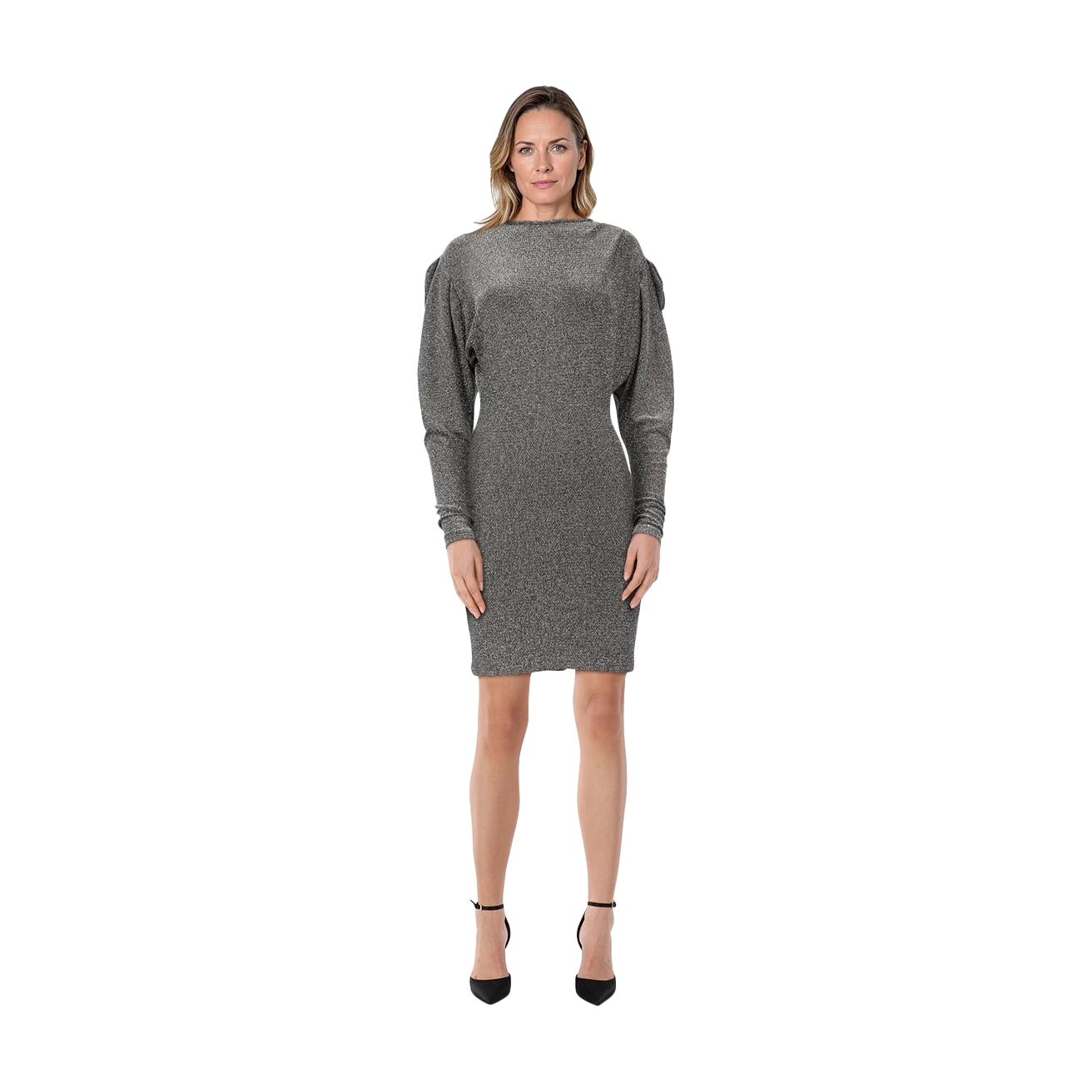 Isabel Marant Silver Metallic Pleated Shoulder Dress Size L For Sale