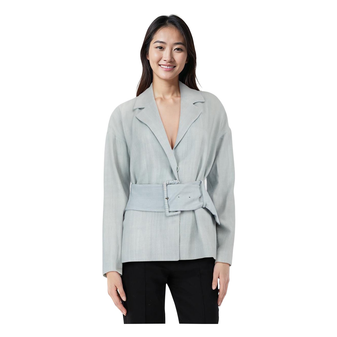Prada Blue Belted Snap Button Jacket Size L For Sale