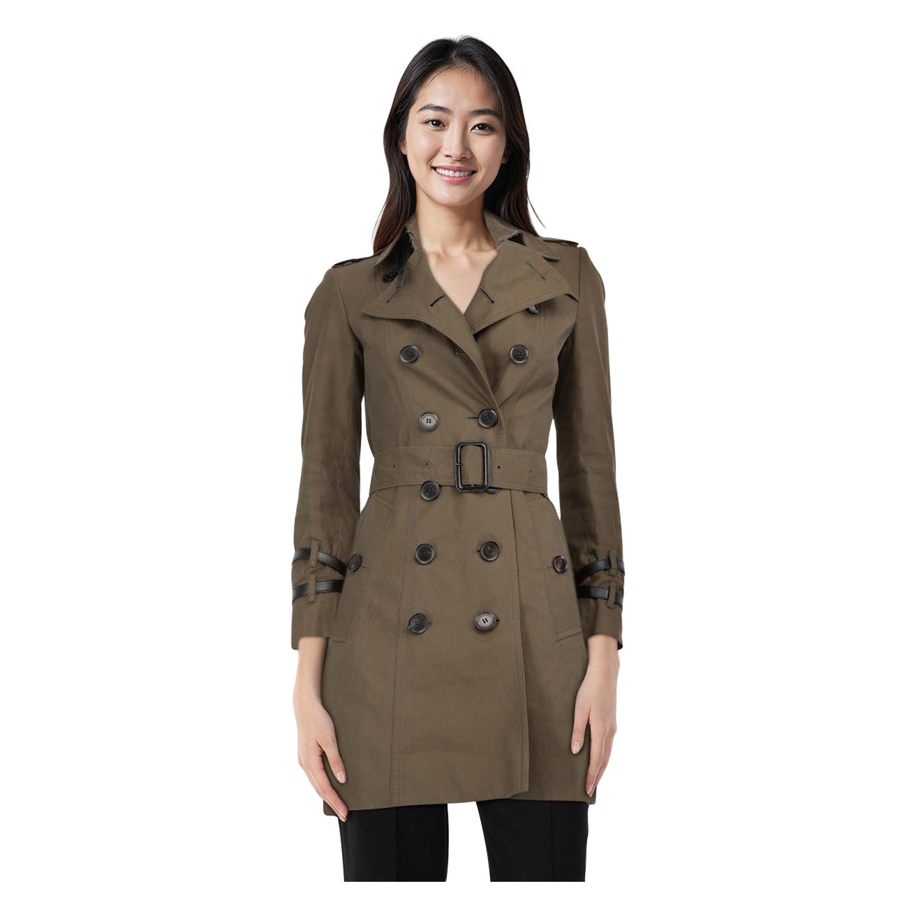Burberry Khaki Double Breasted Trench Coat Size XXS For Sale