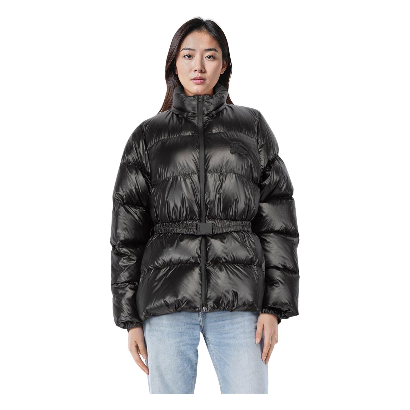 Burberry Black Logo Patch Puffer Coat Size L For Sale