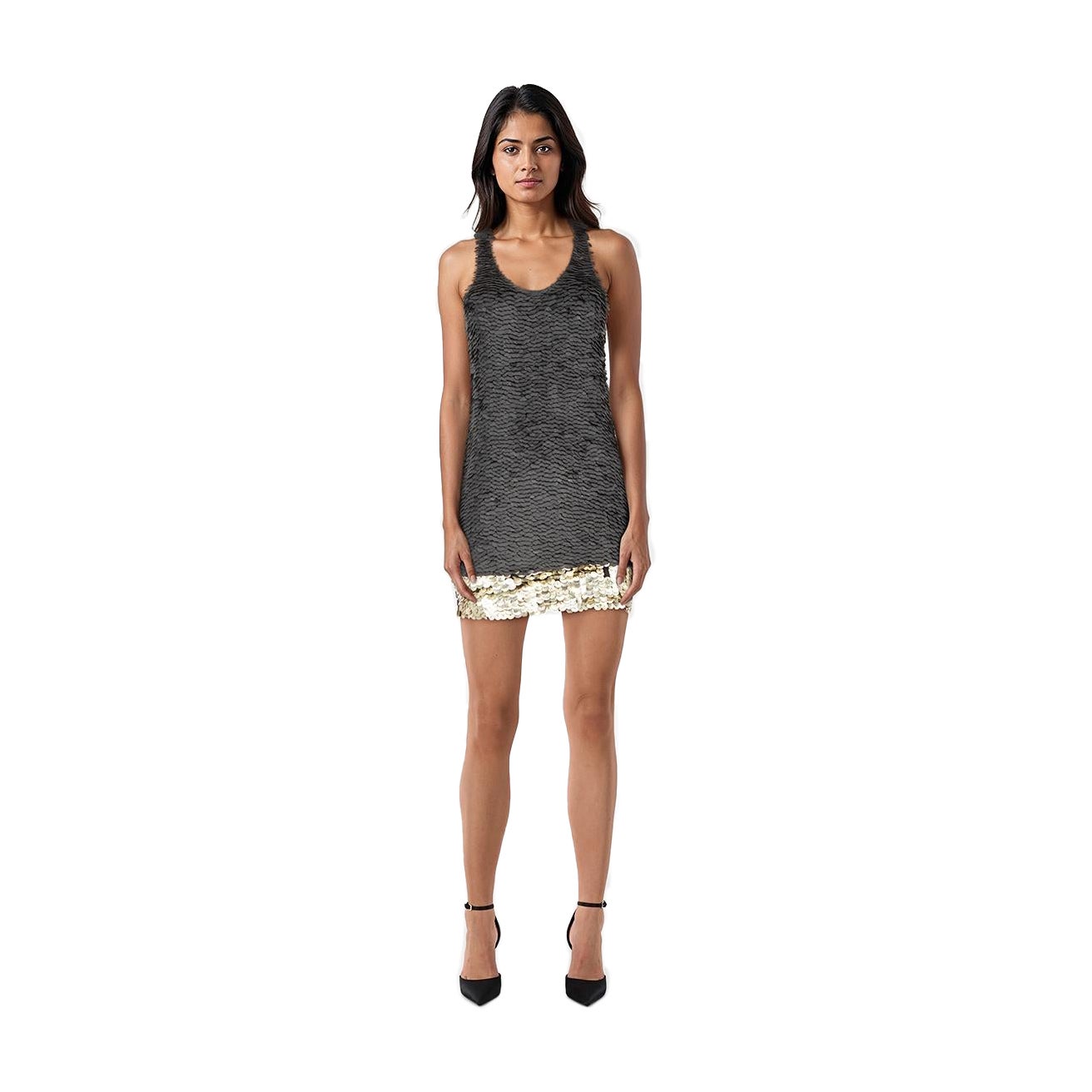 3.1 Phillip Lim Black Silk Matte Sequin Mini Dress Size M in vendita