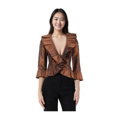 St. John Brown Ruffle Trim Jacket Size XS