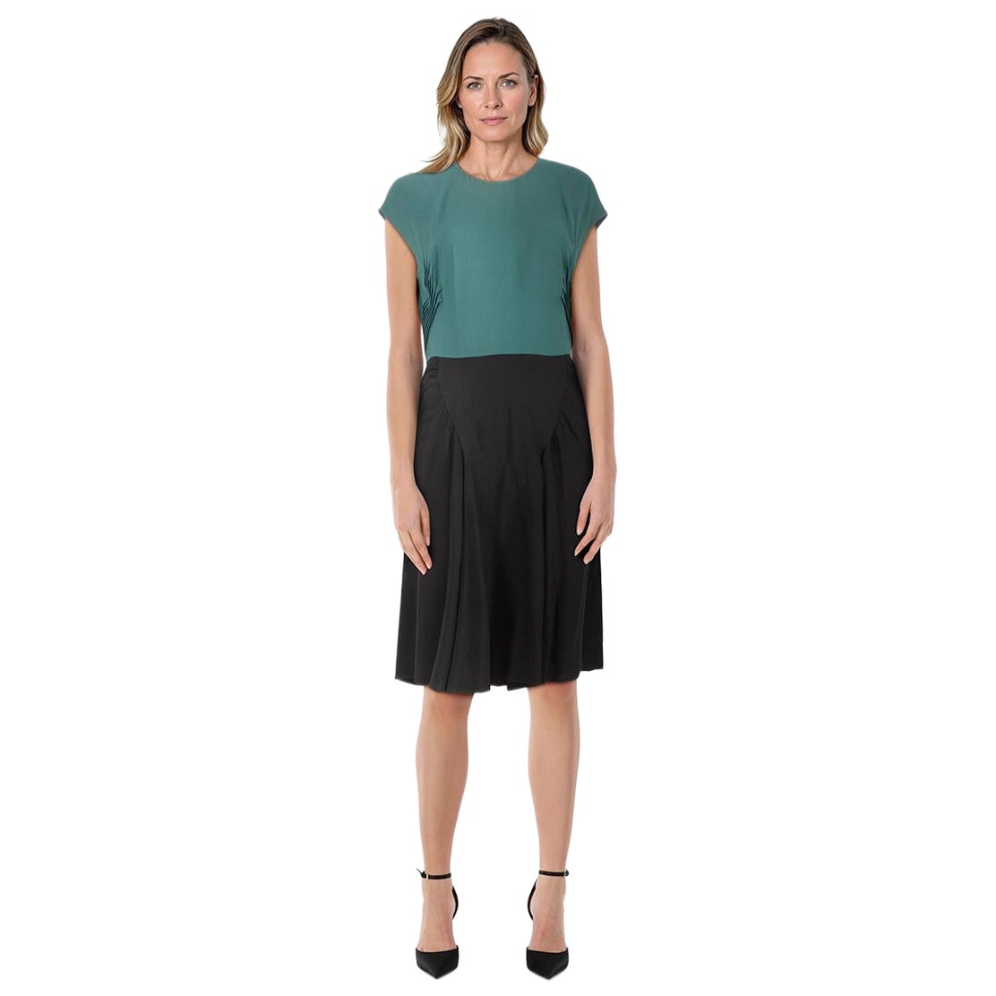 Prada Green & Black Short Sleeve Dress Size L For Sale
