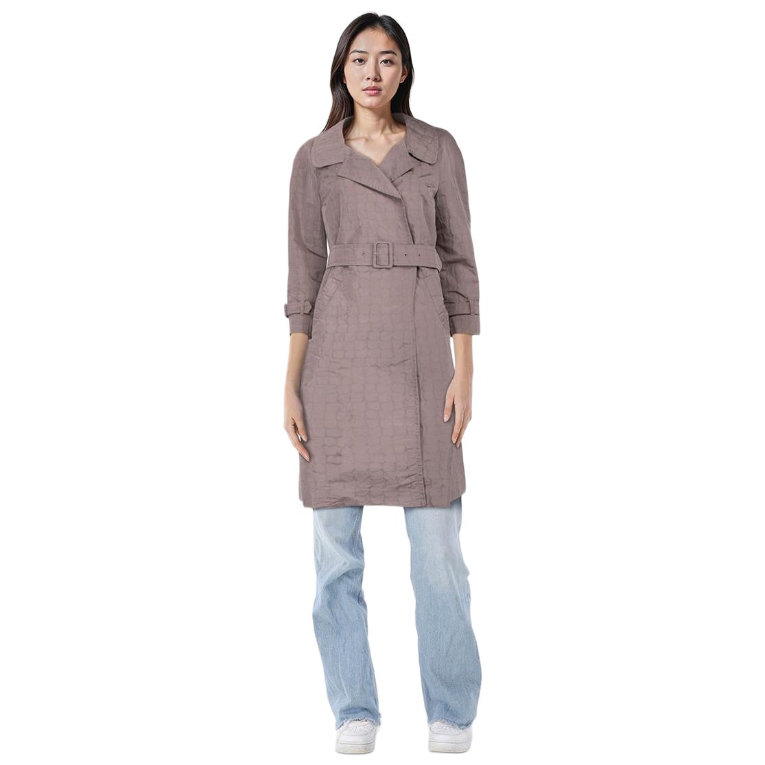 Prada Purple Silk Abstract Embossed Trench Coat Size S en venta