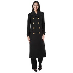 Elisabetta Franchi Black Double Breasted Gold Button Long Coat Size S
