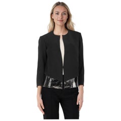 Helmut Lang Black Wool Faux Leather Trim Blazer Size L