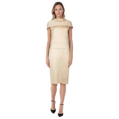 Alexander McQueen Beige Silk Midi Wide Neck Dress Size L