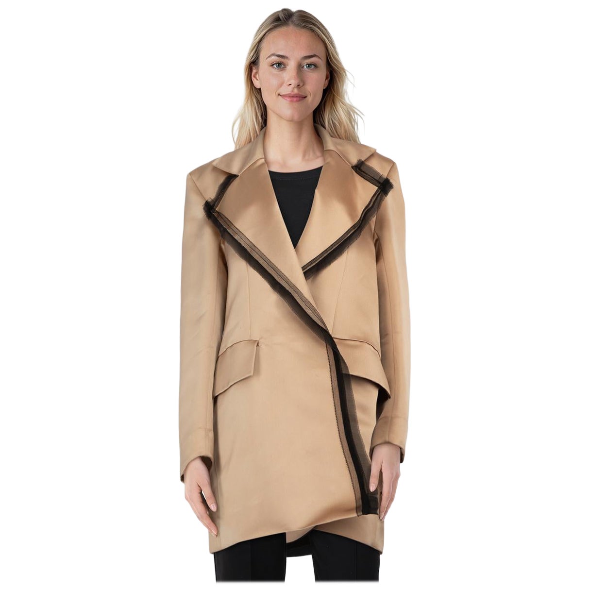 Roksanda Beige Satin Trim Oversized Blazer Coat Size S For Sale