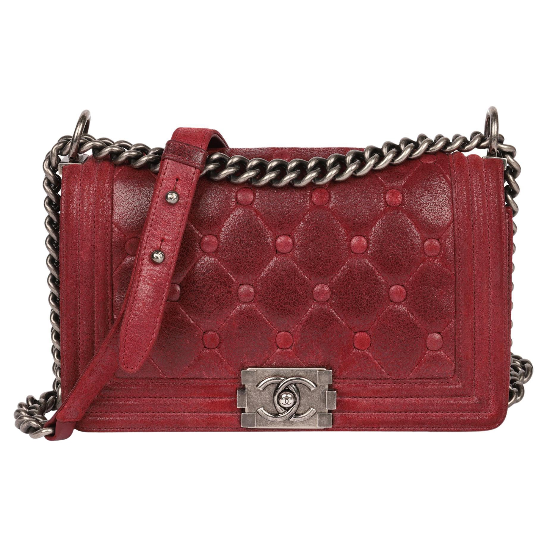 Chanel Red Chesterfield Distressed Goatskin Leather Celtic Medium LeBoy Bag im Angebot