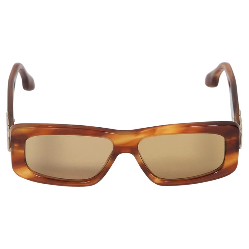 Victoria Beckham Brown Striped Rectangular Sunglasses For Sale