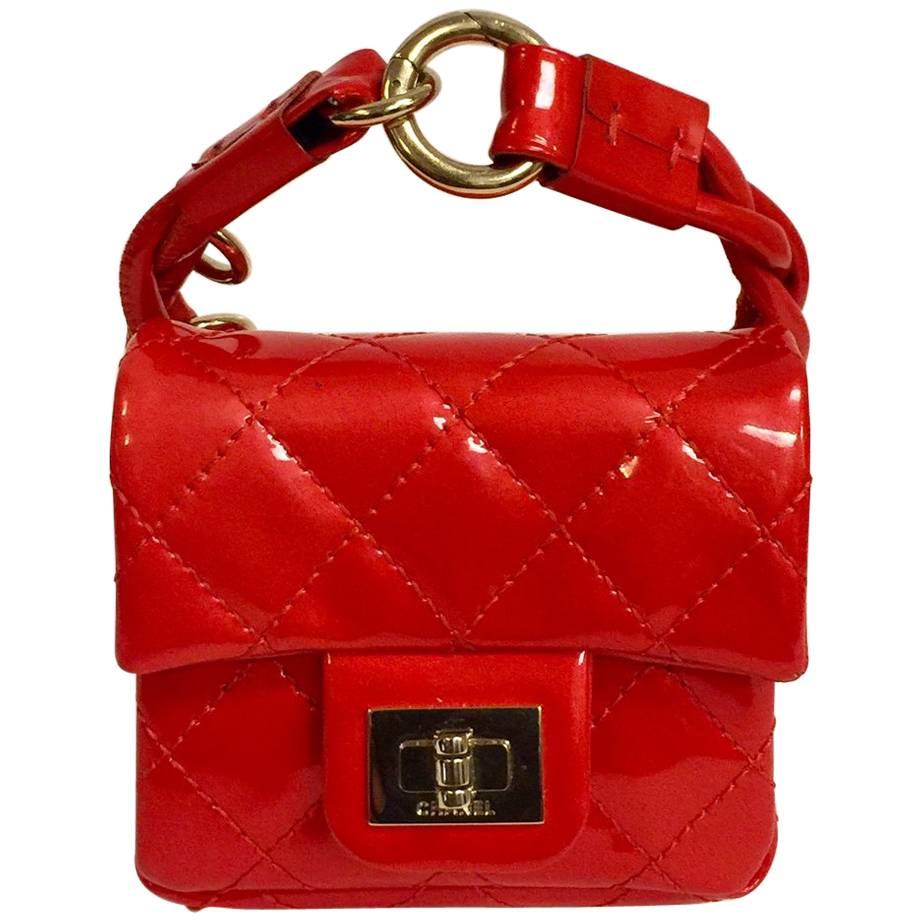 Chanel Lipstick Red Quilted Patent Leather Micro Mini Flap Wristlet