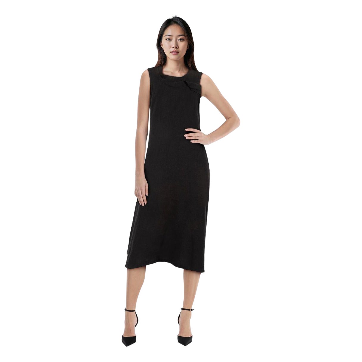 Yohji Yamamoto Black Wool Loose Fitted Dress Size XS For Sale