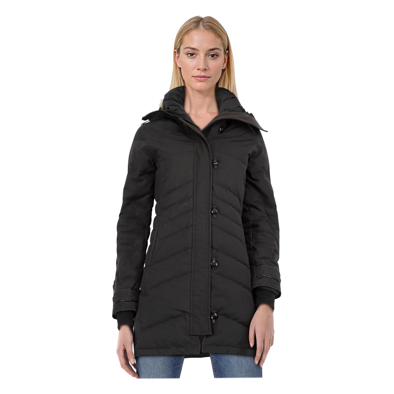 Canada Goose Black Coyote Fur Trim Down Coat Size XS en vente