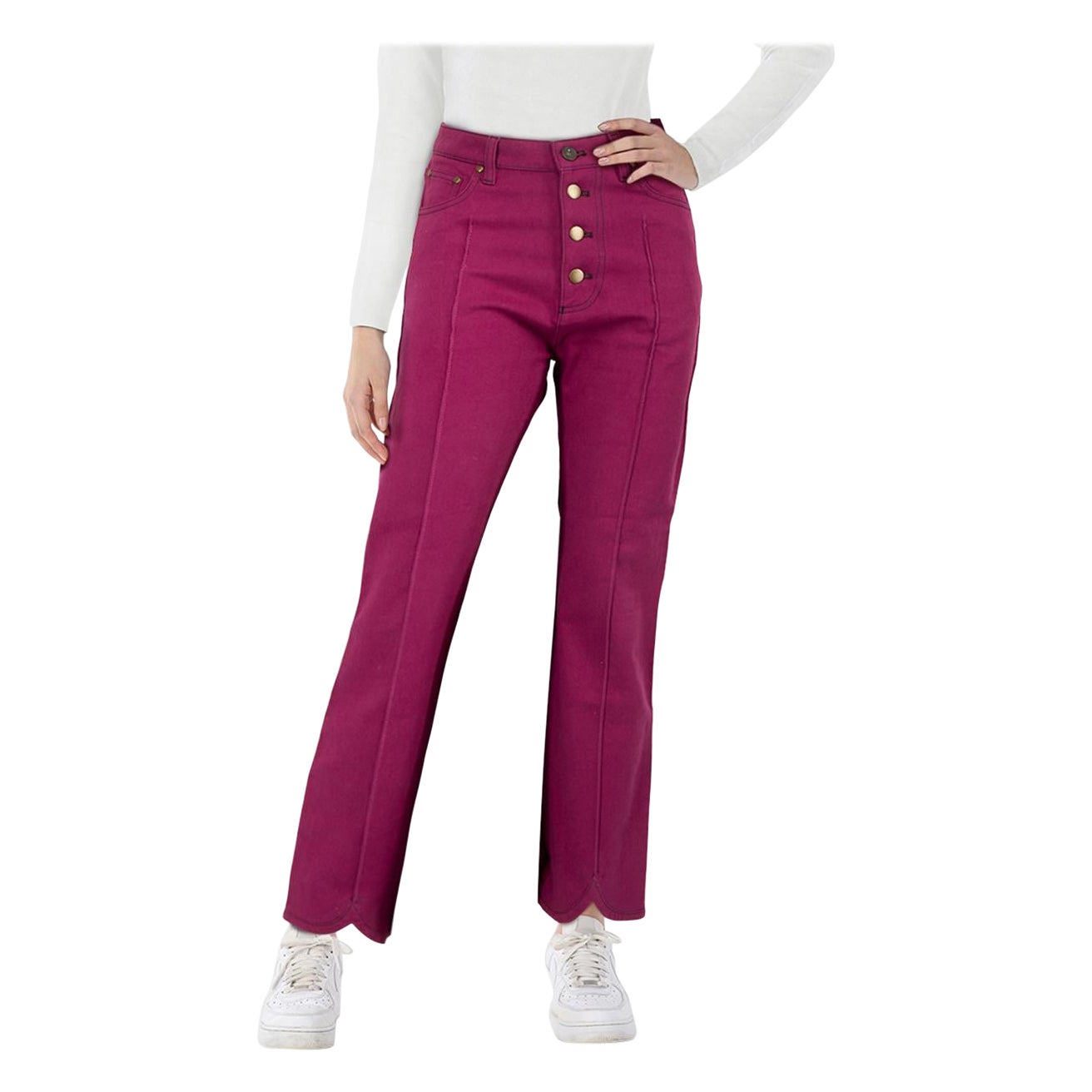 Sonia Rykiel Purple Straight Scalloped Hem Jeans Size S For Sale