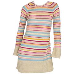 Chanel Tan and Multi-Colored Cotton Knit Short Striped Dress Resort 2011 
