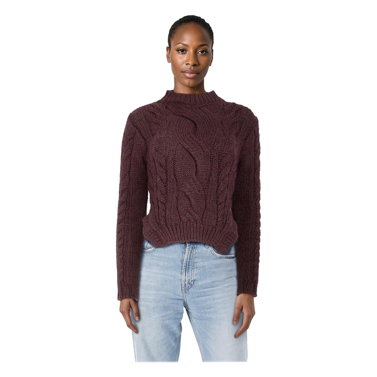 Carven Wine Cable Knit Jumper Size S For Sale