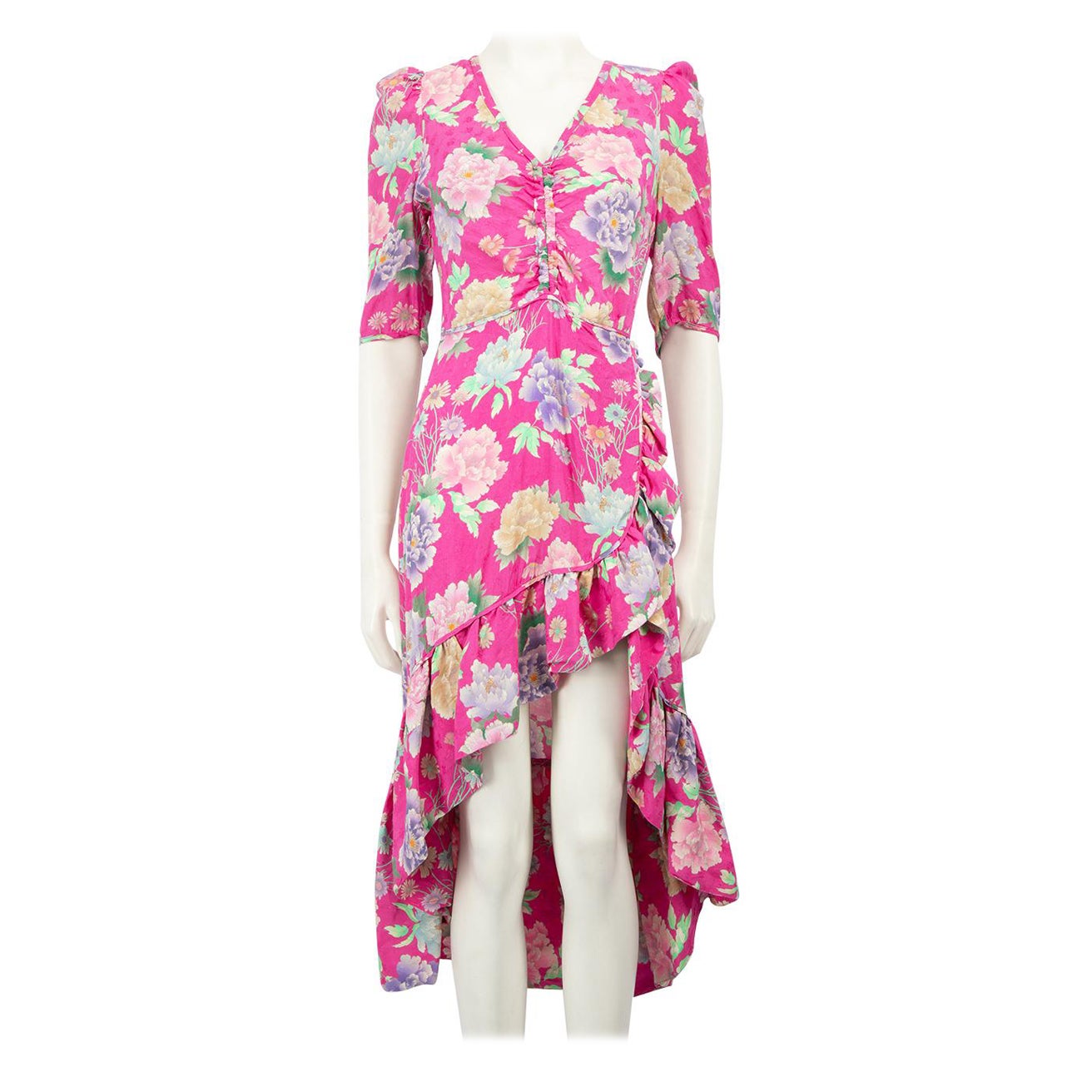 Sandro Pink Floral V-Neck Mini Dress Size S For Sale