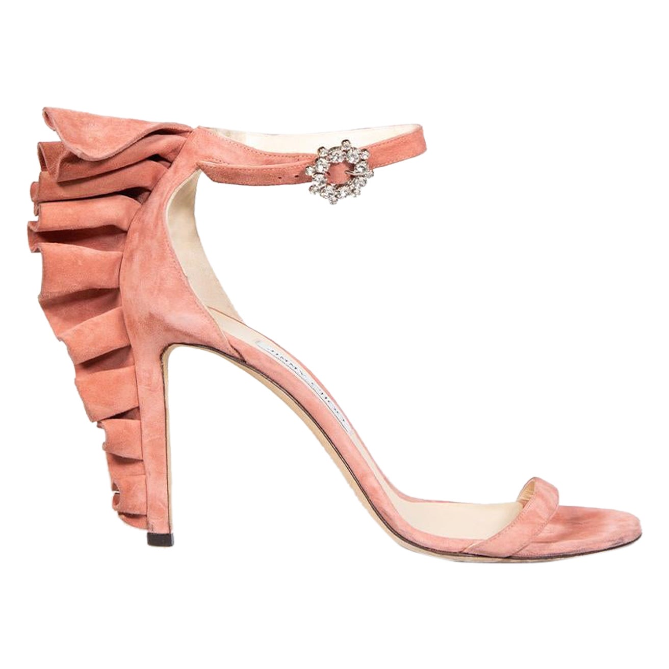 Jimmy Choo Pink Suede Ruffles Accent Sandals Size IT 40 For Sale