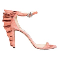 Jimmy Choo Pink Suede Ruffles Accent Sandals Size IT 40